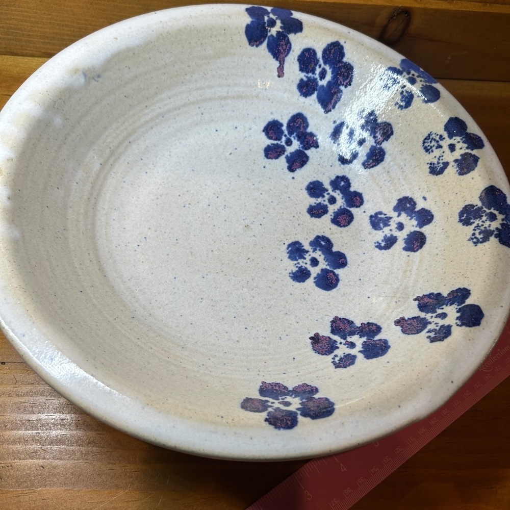 Studio floral Ceramic Bowl with Blue Accents